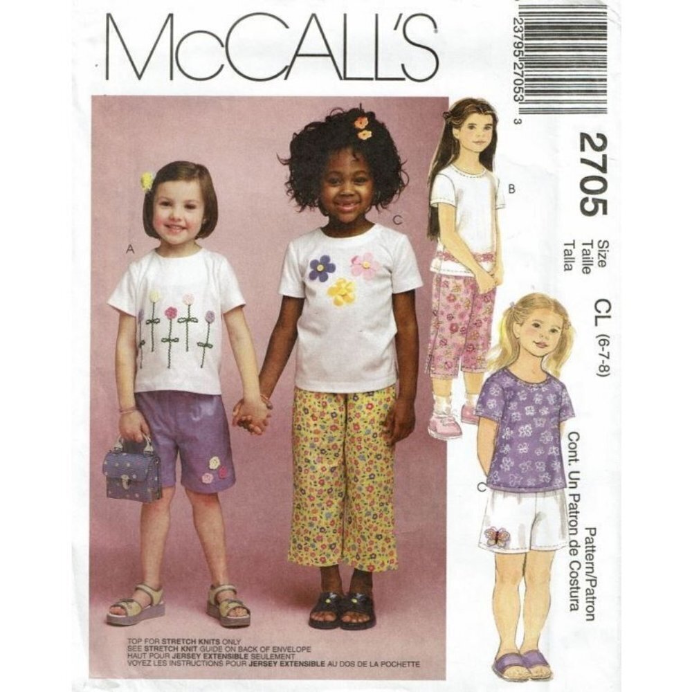 McCall's Sewing Pattern 2705‎ Top Pants Shorts Girls Size 6-8